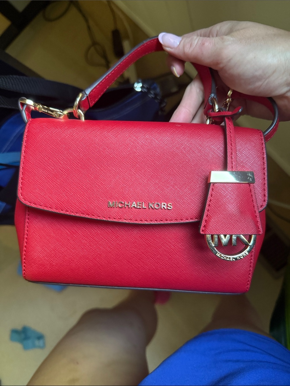 Michael Kors Red Crossbody Satchel with Gold Accents